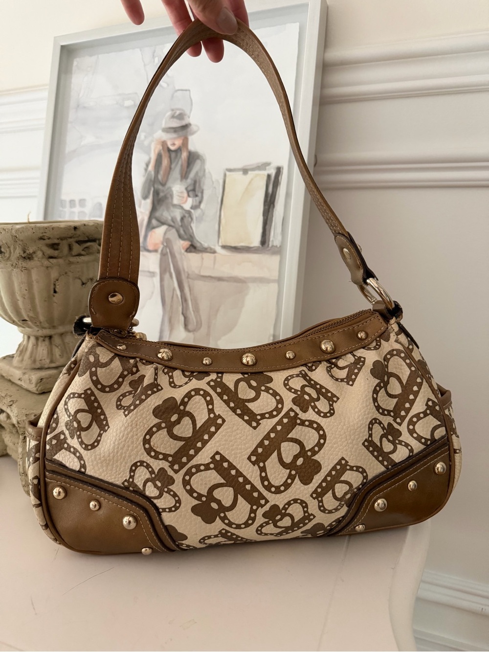 Y2K Kathy Van Zeeland crown print shoulder bag purse
